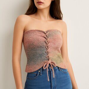 NWOT Find Me Now Knit Corset Tube Top M/L Pastel Ombre Lace Up Sweater Vest